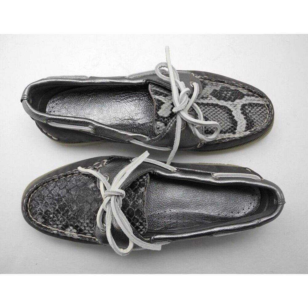 Sperry Top-Sider Boat Shoes 6 Grey Metallic Silver Embossed Snakeskin Leather - Picture 7 of 8